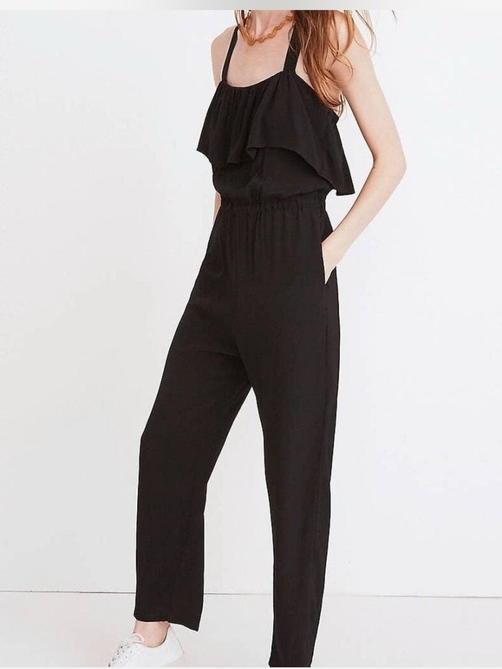Madewell Black Ruffle cross back  Jumpsuit s